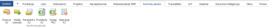 Menu główne, zakładka Kontrola jakości