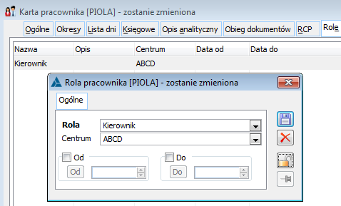 Karta pracownika – edycja roli.