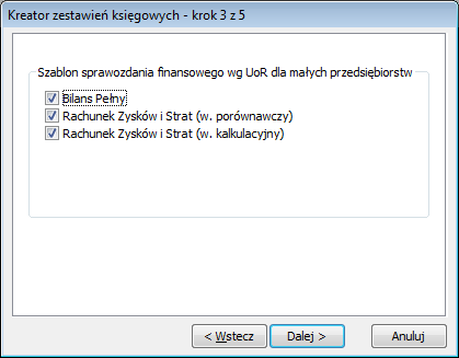 Kreator zestawień księgowych – krok 3 z 5