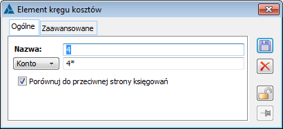 Element kręgu kosztów, zakładka: Ogólne