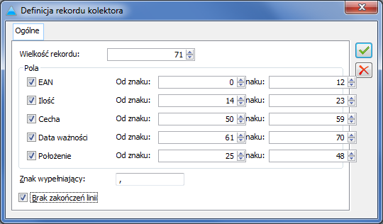 Definicja rekordu kolektora CipherLab