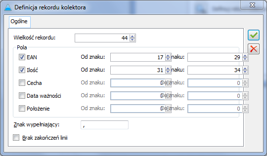 Definicja rekordu kolektora OPTICON PHL1300