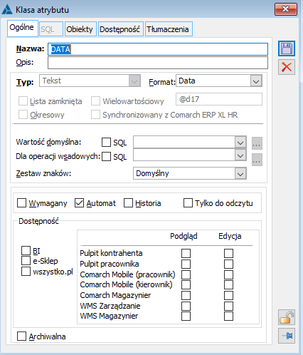 Atrybut w formacie: Data.