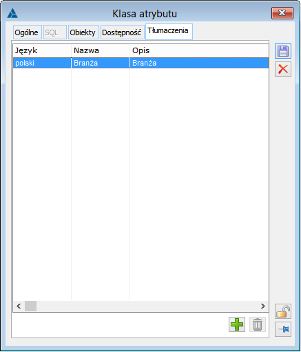 Klasa atrybutu, zakładka Tłumaczenie.