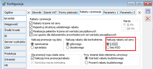 Konfiguracja systemu Sprzedaż/Rabaty i promocje.