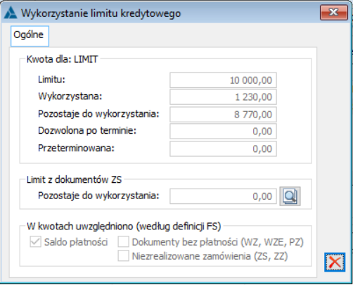 Wykorzystanie limitu kredytowego przez kontrahenta