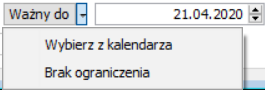 Parametr: Ważny do – opcje do wyboru