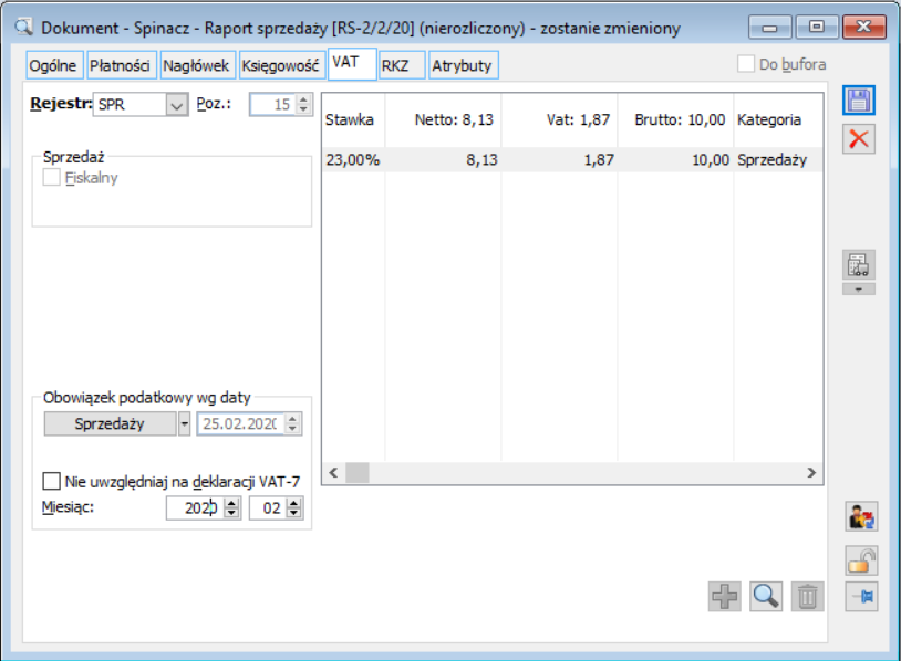 RS, zakładka: VAT