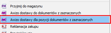 Menu kontekstowe na liście dokumentów handlowych.