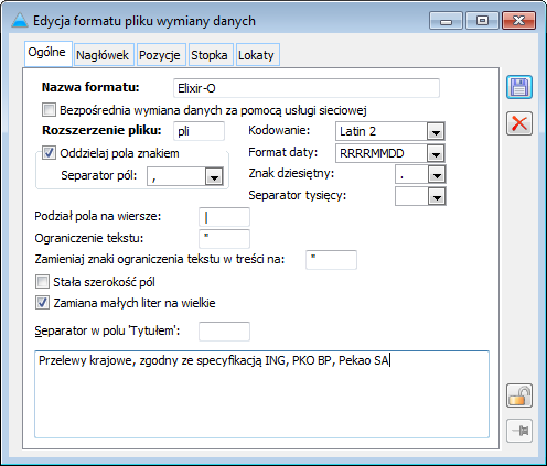 Edycja formatu pliku wymiany danych.