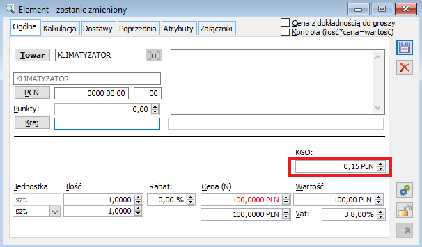 KGO na elemencie dokumentu FZ