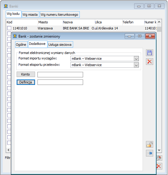 Karta Banku – Konfiguracja formatu wymiany danych