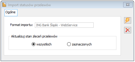 Okno: Import statusu przelewów