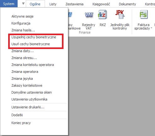 Przypisywanie/usuwanie cech biometrycznych Użytkownika podczas pracy w module Sprzedaż