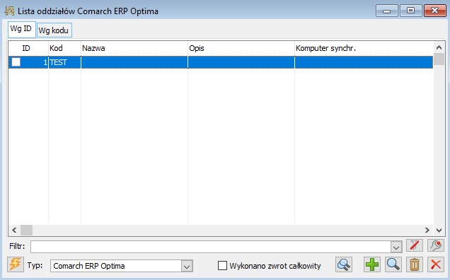 Lista oddziałów Comarch ERP Optima.