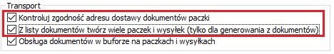 Nowe parametry dla paczek i wysyłek w oknie konfiguracji