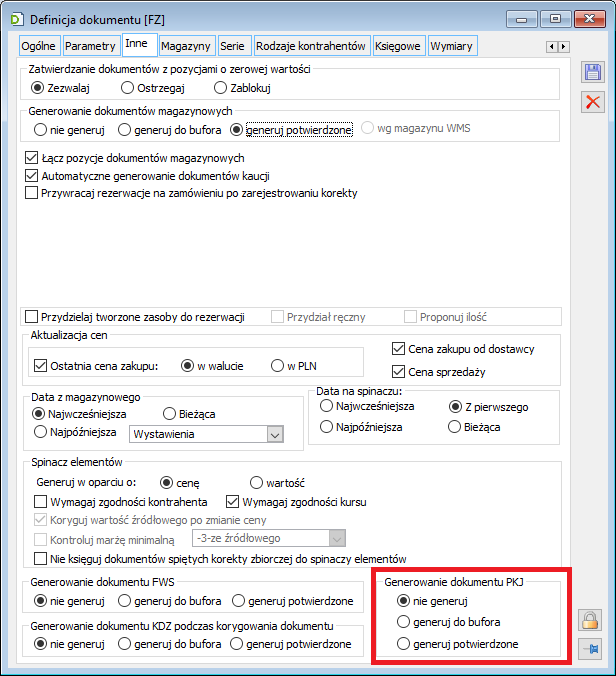 Automatyczne generowanie dokumentu PKJ z FZ