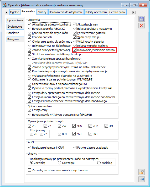 Prawo do blokowania / zwalniania kontrolowanych dostaw