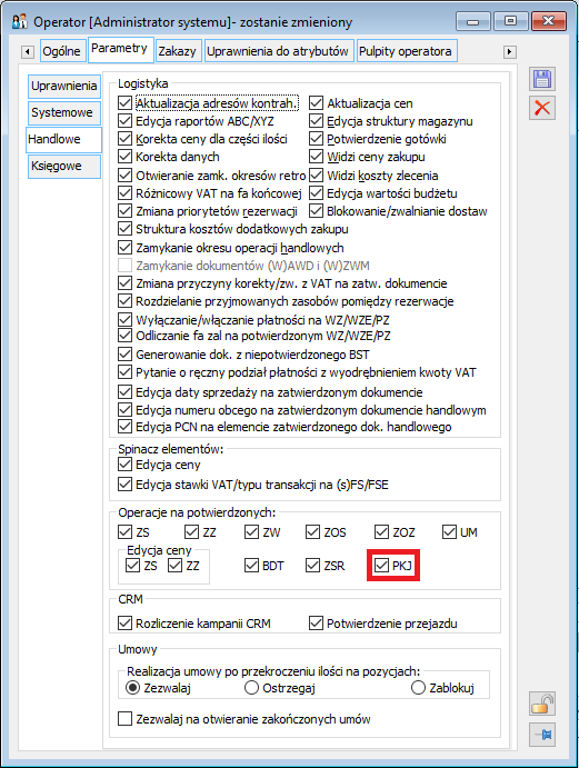 Operacje na potwierdzonych PKJ