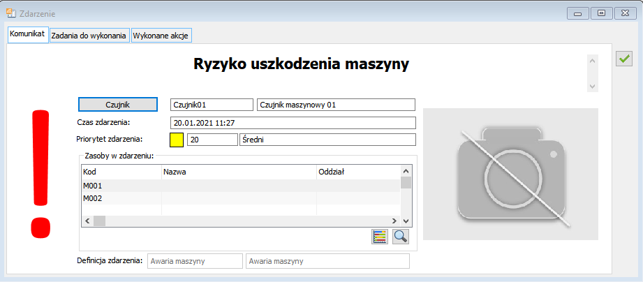  Zdarzenie, zakładka: Komunikat.