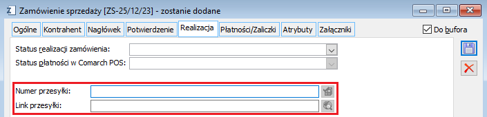 Informacja na ZS o numerze i linku przesyłki pobranych z paczki