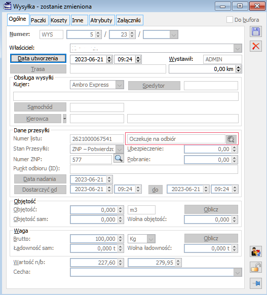 Status przesyłki z Comarch Shipping na wysyłce w Comarch ERP XL