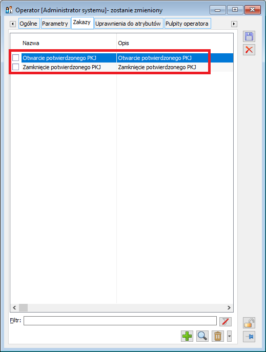 Zakazy operatora w zakresie edycji PKJ