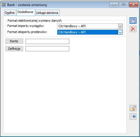 Karta Banku – Konfiguracja formatu wymiany danych