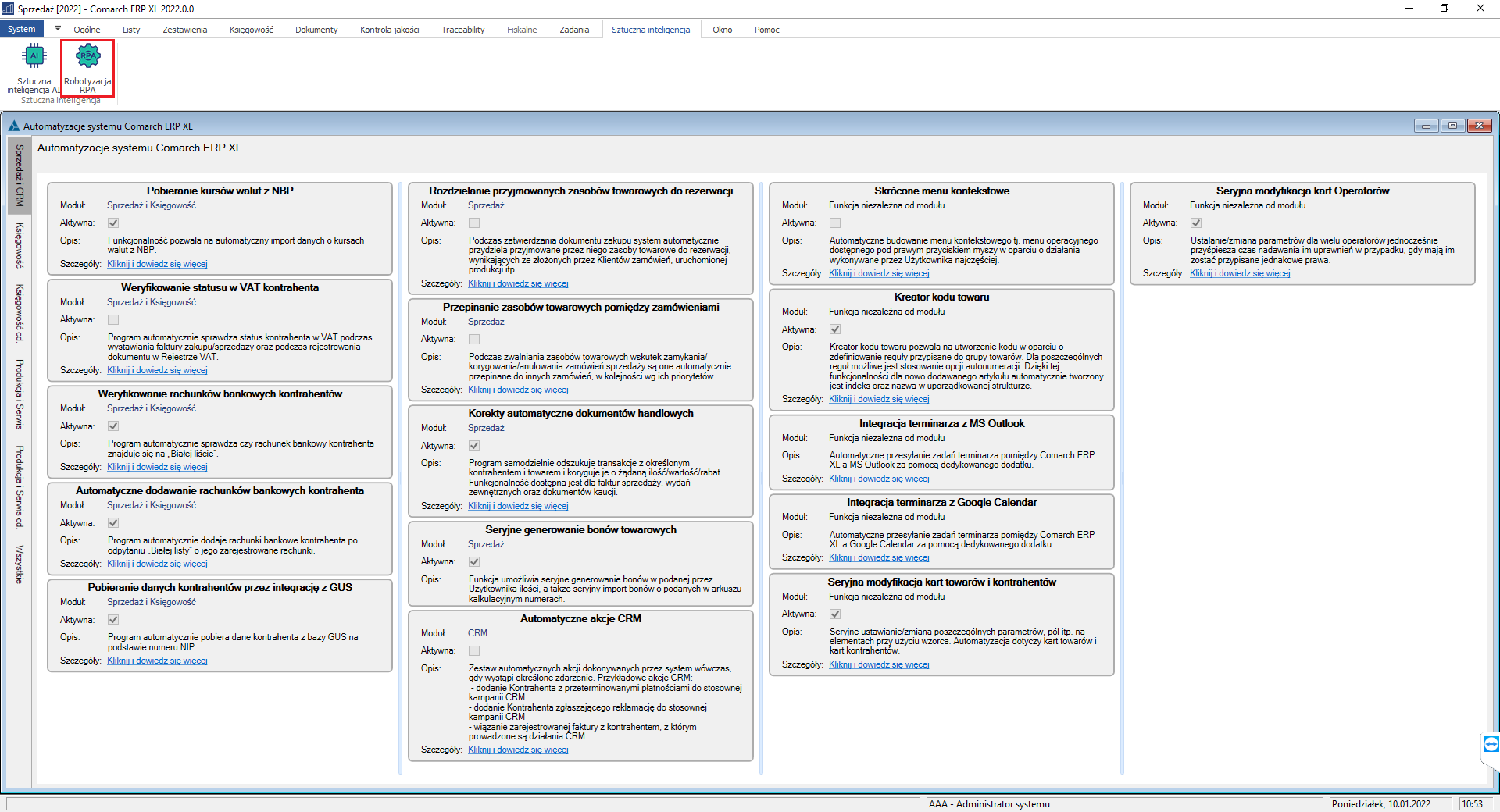 Lista funkcji RPA, zakładka [Sprzedaż i CRM]