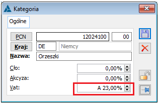 Stawka kraju instalacji na kategorii celnej