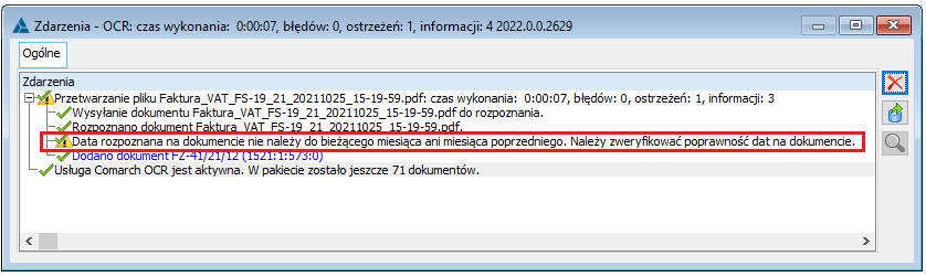Ostrzeżenie podczas wczytywania dokumentu spoza okresu rozliczeniowego