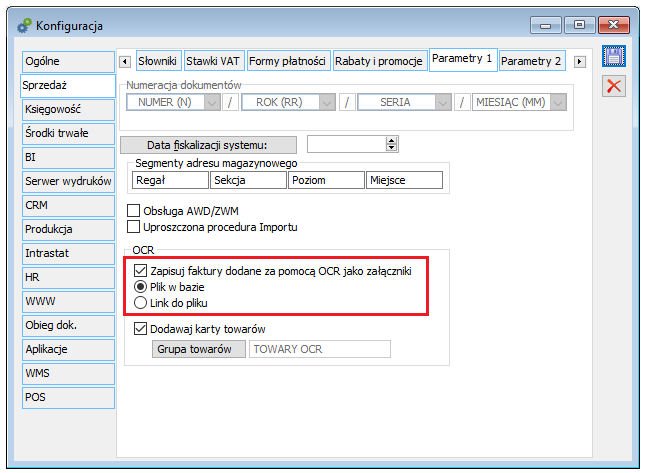 Parametryzacja zapisywania załączników OCR