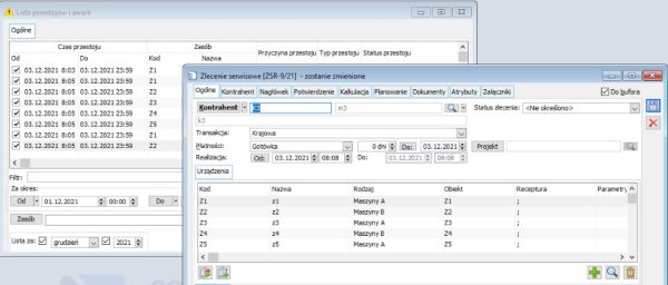 Generowanie dokumentu ZSR z poziomu listy przestojów