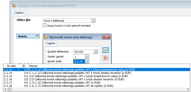 Pozycja schematu księgowań, dodanego z poziomu okna Schematy księgowań dokumentów, zakładki Deklaracje