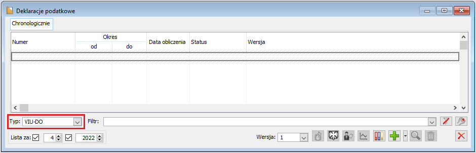 Okno Deklaracje podatkowe
