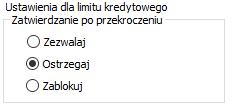 Parametry określające działanie po zatwierdzeniu dokumentu przekraczającego limit