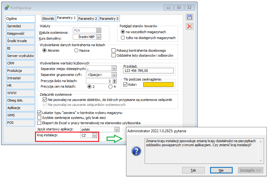 Zmiana kraju działalności oddziałów powiązanych z innymi aplikacjami na zgodny z krajem instalacji