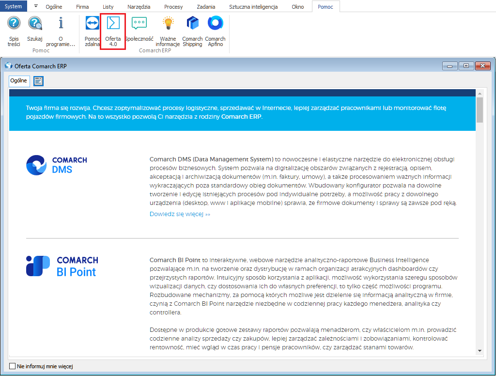 Nowy wygląd okna oferty Comarch ERP