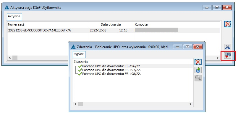 Pobranie UPO do dokumentów wysłanych w trakcie bieżącej sesji KSeF