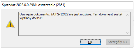 Blokada anulowania/usunięcia dokumentu wysłanego do KSeF