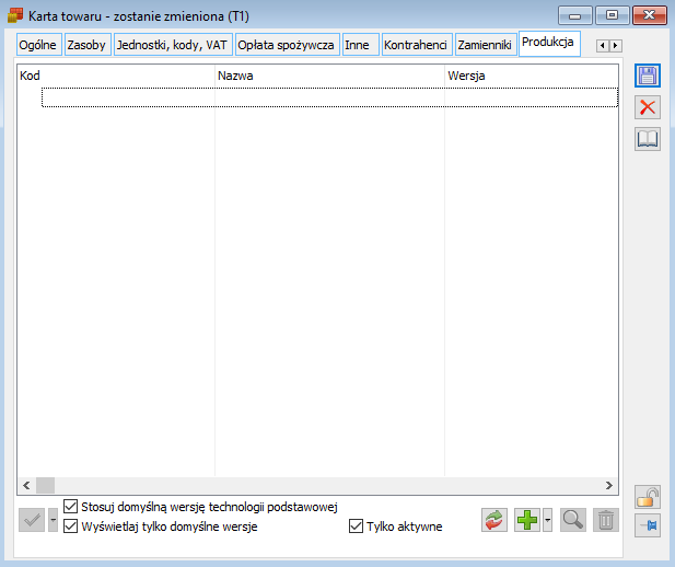 Karta towaru, zakładka: Produkcja.