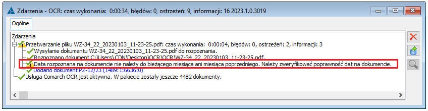 Ostrzeżenie podczas wczytywania dokumentu spoza okresu rozliczeniowego