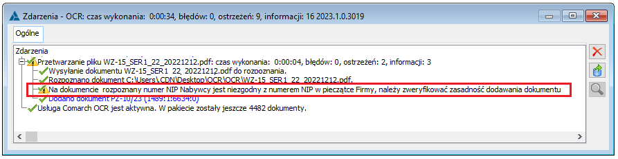 Ostrzeżenie w przypadku niegodności NIP-u Nabywcy