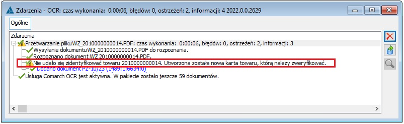 Informacja o założeniu przez System karty towarowej