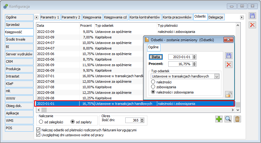 Konfiguracja - nowa stawka dla odsetek ustawowych w transakcjach handlowych Aktualizacja formularza CIT