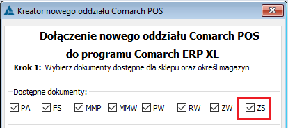 Kreator oddziału Comarch POS