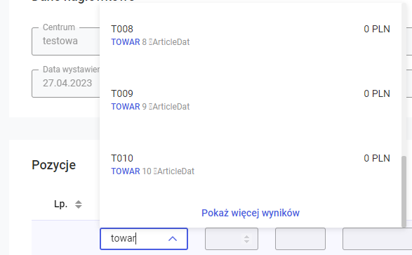 Wyświetlenie kolejnych 10 towarów