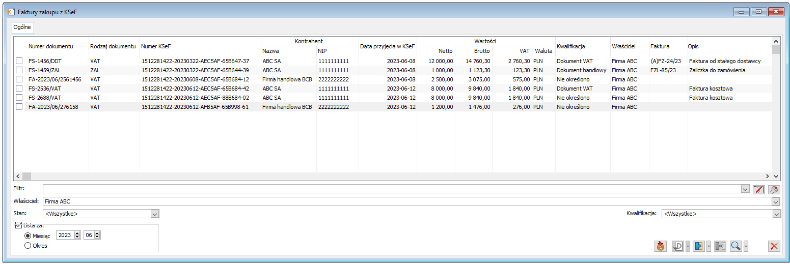 Lista faktur zakupu z KSeF