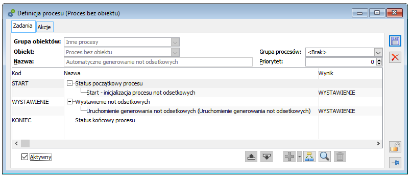 Definicja procesu Automatyczne generowanie not odsetkowych (bez obiektu)