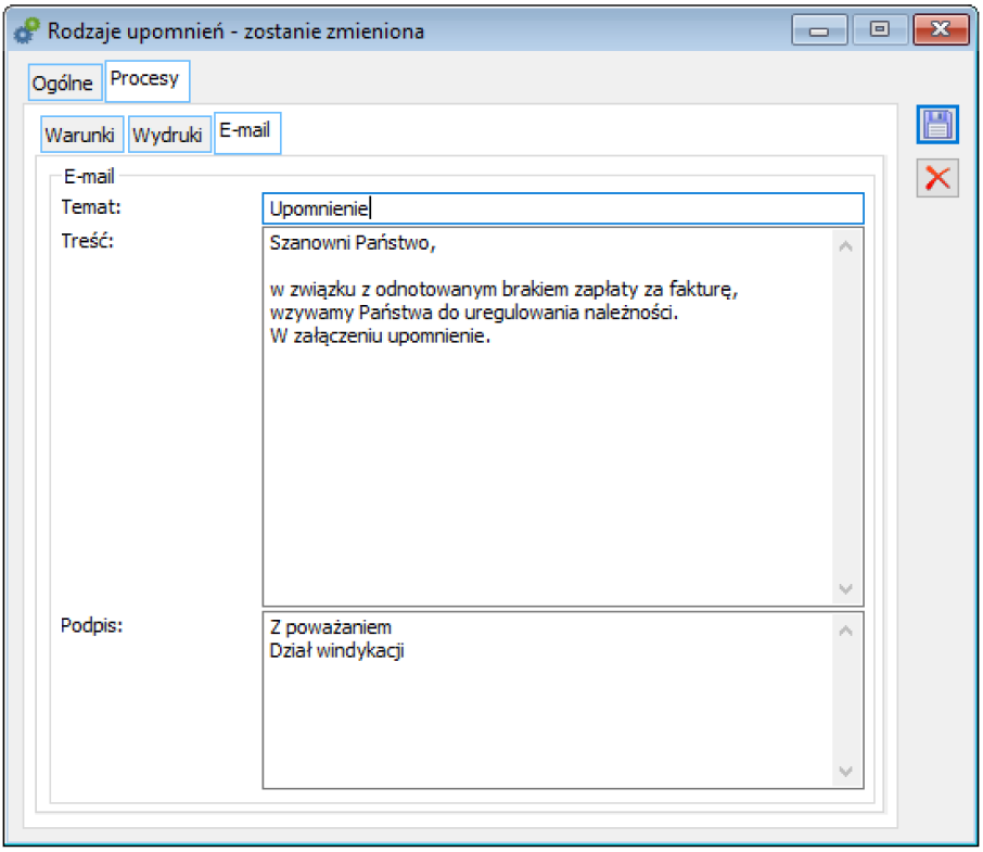 Rodzaje upomnień / [Procesy]/ [E-mail]